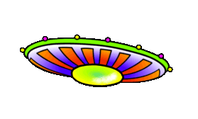 An UFO hovering above Tim and Rusty bot.